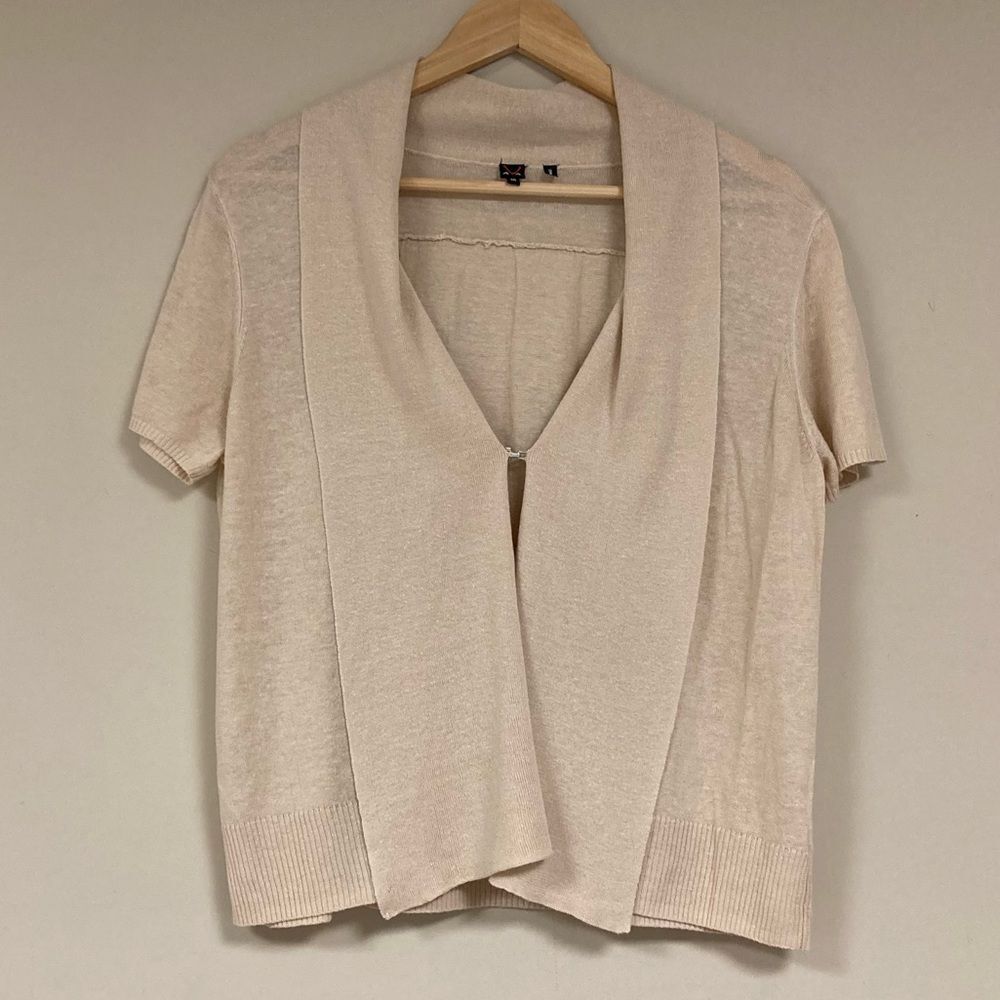 Tan Beige Cardigan Women's Medium Lightweight Short Sleeve Open Front Cover Up